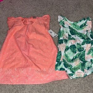 Carter's Coral Dress and Tropical Leaf Romper Set